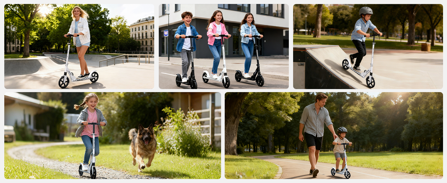 Nattork 8-дюймовий самокат з міцними колесами для підлітків та дорослих - 100 кг, амортизатор переднього колеса та регульоване кермо (білий)