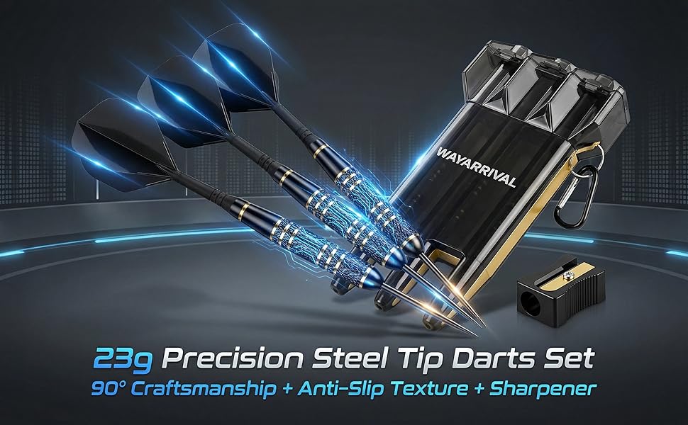 Набір сталевих дротиків Steeldarts (3 шт) з латунними барелями 23г, сталевими голками, футляром та заточувачем для сизалевих мішеней