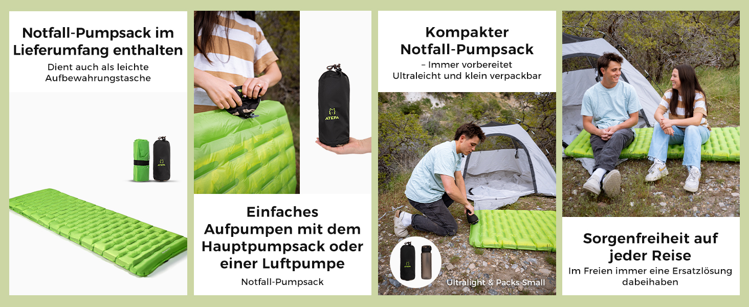 ATEPA ThermAir Ultraleichte Isomatte: Каремат для кемпінгу та хайкінгу, 9 см, R-значення 6, зелений (183x64 см)