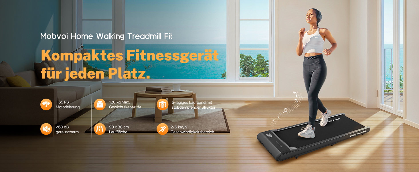 Компактна бігова доріжка Mobvoi Home Walking Pad для дому та офісу, 6 км/год, дистанційне керування, LED-дисплей, навантаження до 120 кг