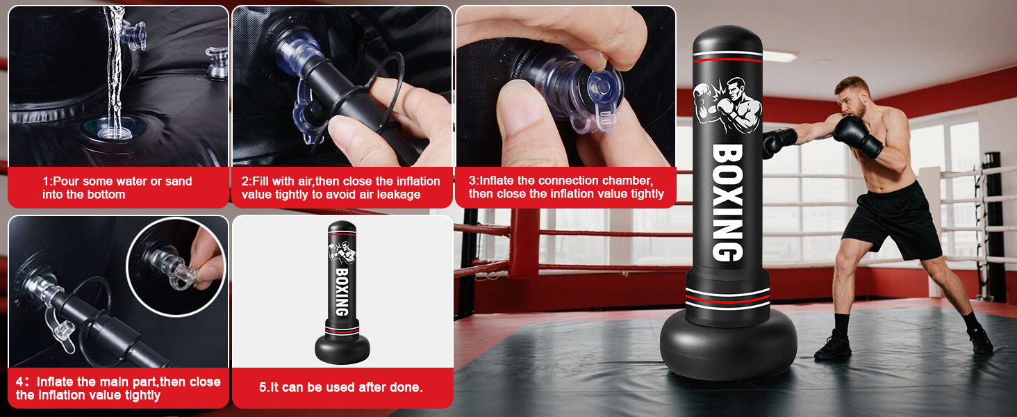 Надувний боксерський мішок Qoosea 190 см з рукавичками для дорослих та підлітків. Ідеально для карате, кікбоксингу, Taekwondo, MMA