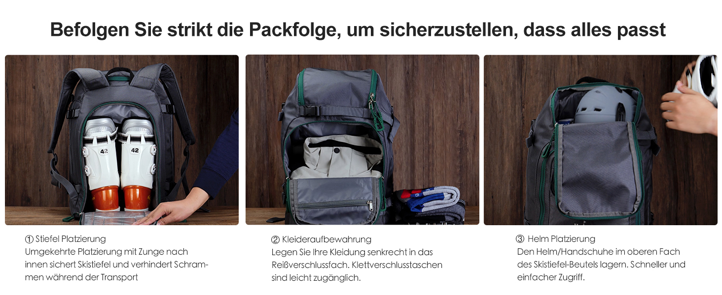 Рюкзак для гірськолижного спорядження Unigear 50/70L з кишенею для шолома, чорний, 50/70 літрів