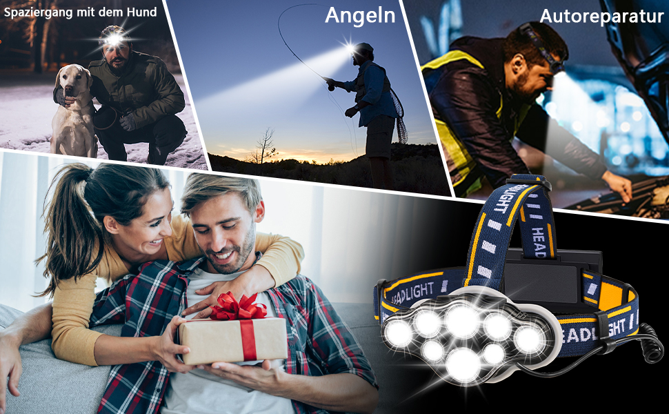 Налобний ліхтар Superheller 18000 Lumen з 8 LED, 8 режимів, червоним сигналом, USB, водонепроникний, для роботи, відпочинку, кемпінгу, риболовлі