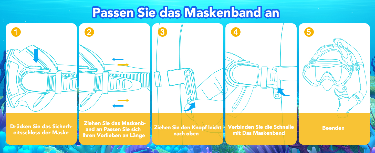 Набір для снорклінгу для дітей з ластами, маска з панорамним оглядом 180°, регульовані ласти, високоякісна маска та сухий снорк (трубка) для плавання, Aquagrün
