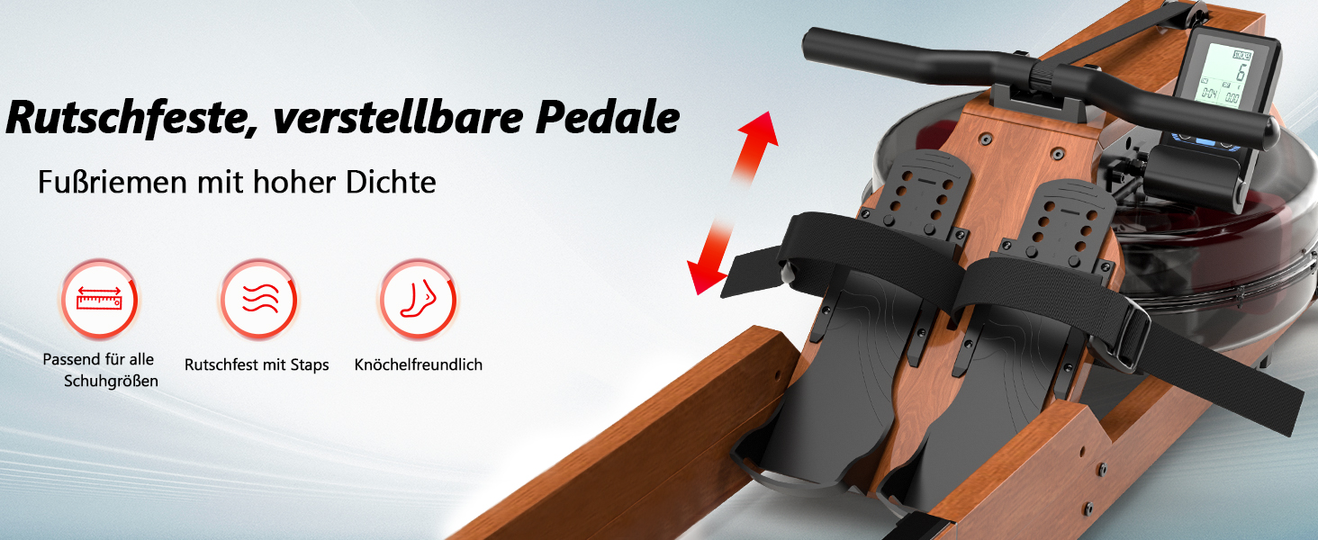 Гребний тренажер Wenoker для дому з дерева, складаний, з Bluetooth, комфортне сидіння, подвійні направляючі, до 150 кг, натуральний дуб