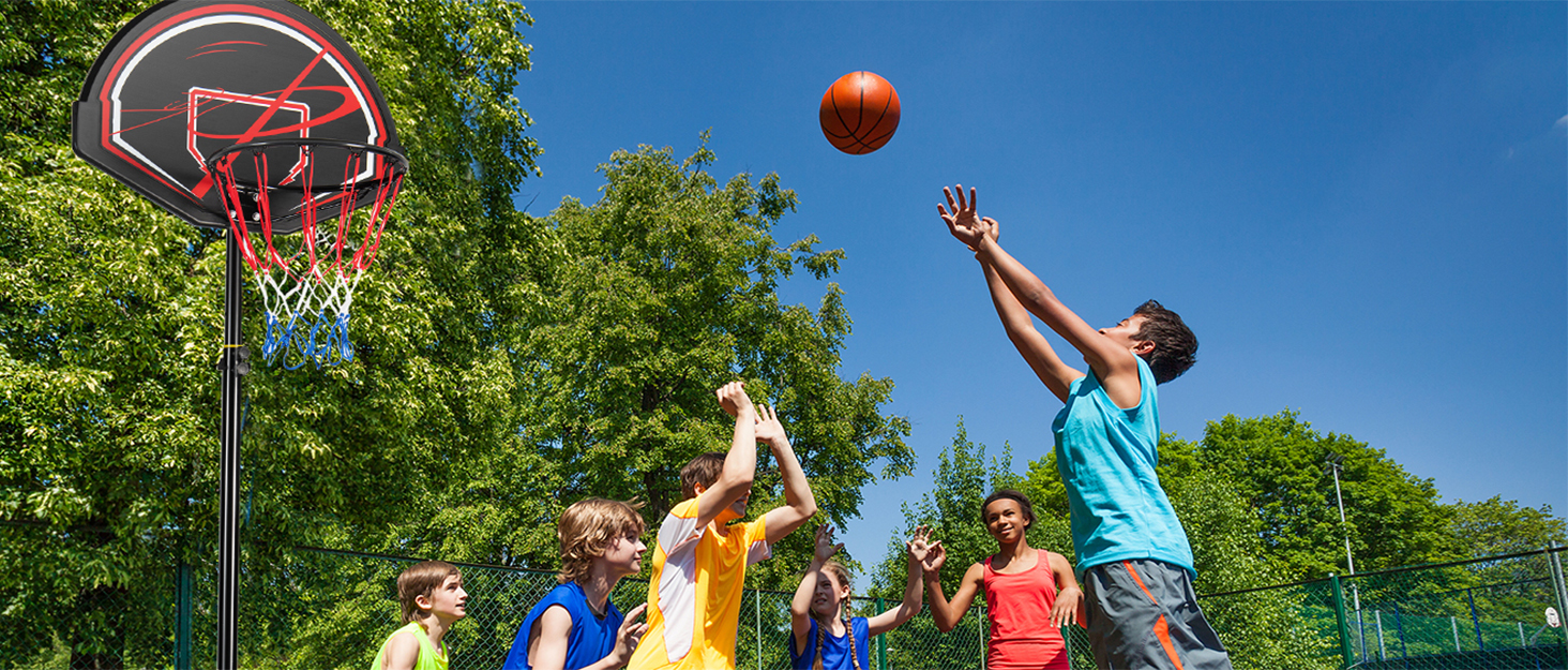 Баскетбольне кільце GOPLUS вуличне, регульована висота 143-305 см, стійка на колесах для підлітків та дорослих