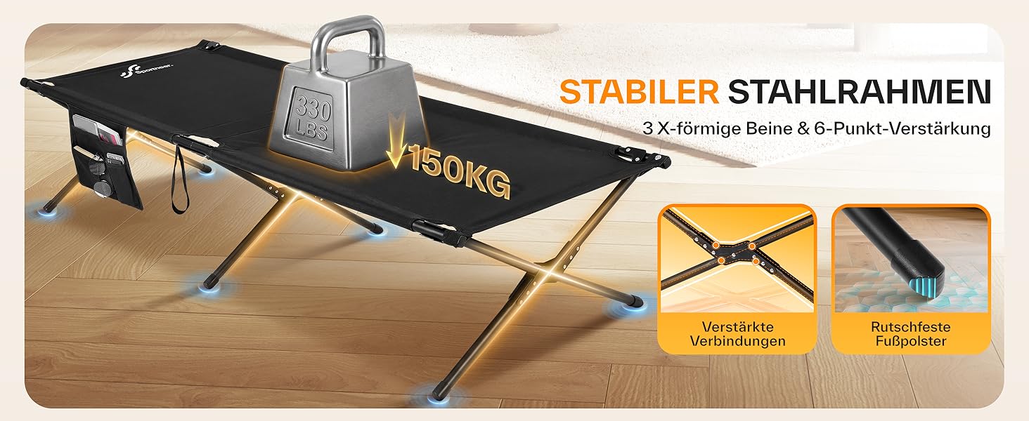 Ліжко похідне Sportneer розкладне 199x73 см для кемпінгу, туризму, пляжу, саду - сіре