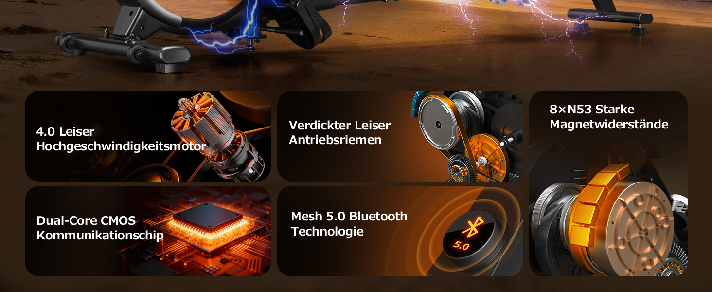 DMASUN Ручний тренажер для дому з магнітним опором, подвійними направляючими, підключенням до APP, 16 рівнів опору, LCD-дисплеєм, для кардіотренувань, до 160 кг, 32-рівнева електрична настройка (мережевий адаптер), дизайн під дерево