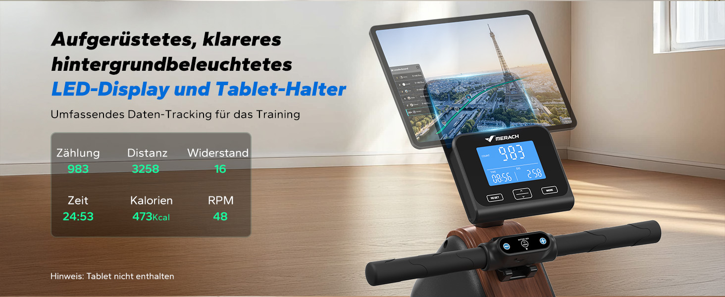 Гребний тренажер MERACH для дому, складаний, магнітний, тихий, з додатком, подовжені направляючі, електричне налаштування (самостійно)