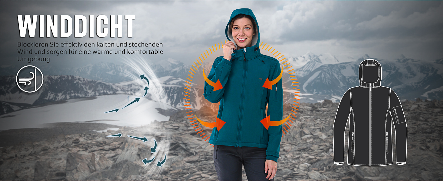 Жіноча водонепроникна мембранна куртка Outdoor Ventures Softshell — дихаюча вітрозахисна функціональна куртка з капюшоном, XL, чорна
