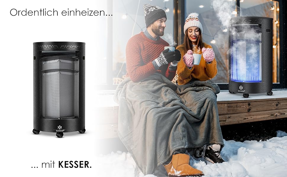 Газовий обігрівач KESSER® з керамічним інфрачервоним нагрівачем 4200 Вт (з газовим редуктором та шлангом) - газовий нагрівач, чорний