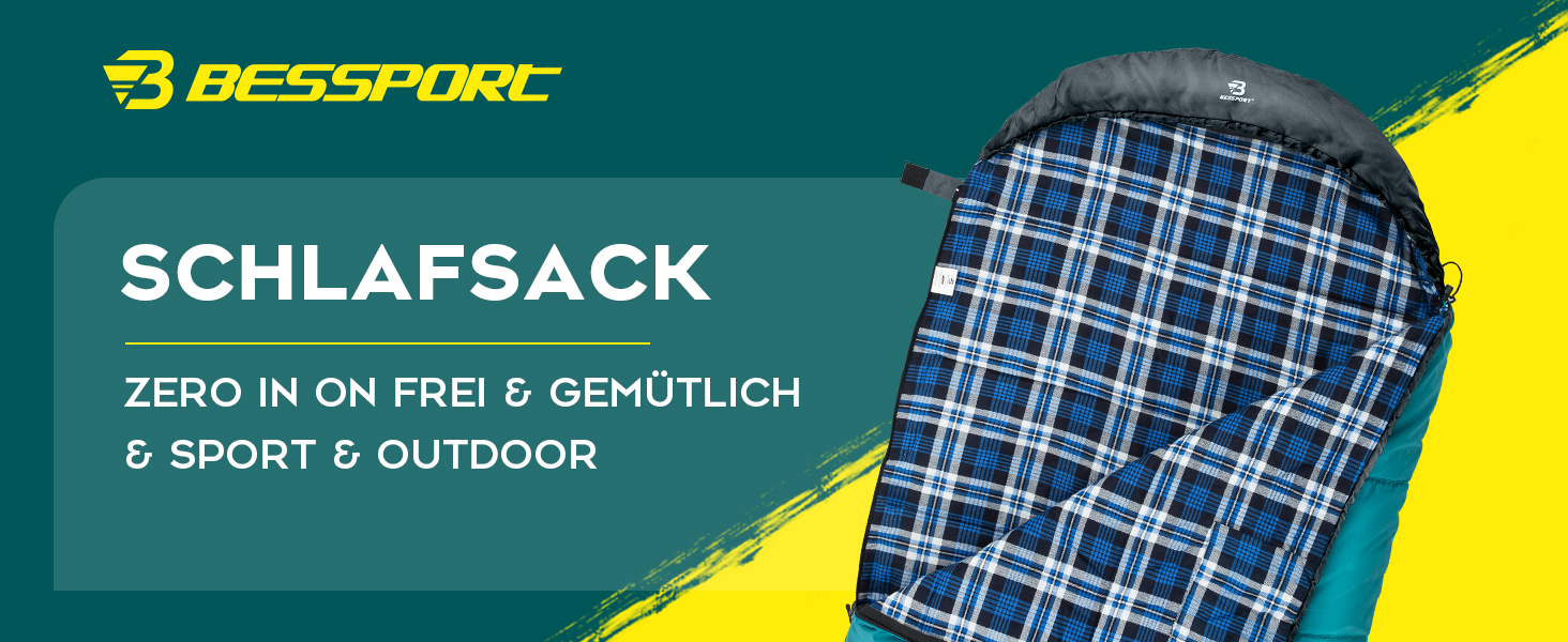 Спальний мішок Bessport Flannel для кемпінгу, 3-4 сезони, -5°C | Легкий, водонепроникний, теплий спальник для дорослих та дітей, для рюкзаків, кемпінгу, походів та подорожей | Фланелевий, синьо-зелений/чорний