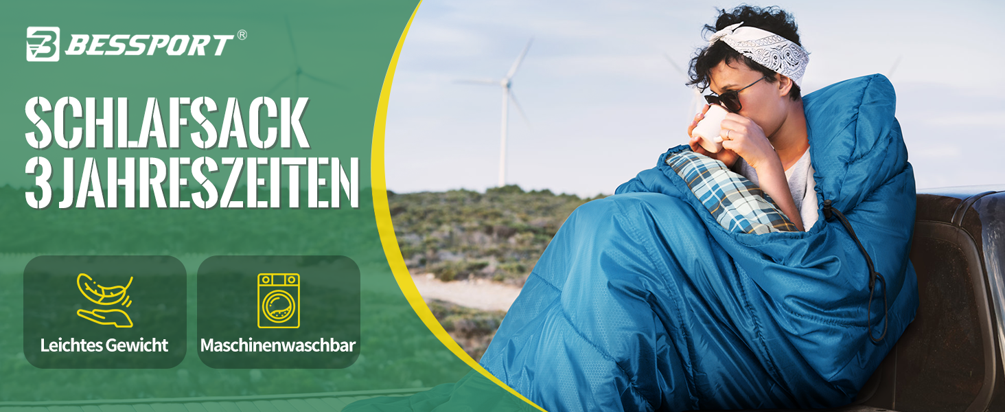 Спальний мішок Bessport зимовий для дорослих, 3-4 сезони, легкий, ультралегкий, компактний, водонепроникний, для кемпінгу, трекінгу та подорожей, блакитний