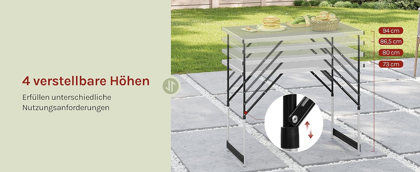 Стіл туристичний складний, садовий, для відпочинку, робочий, на балкон, регульована висота, Woltu®, алюміній, сталь, MDF, сірий