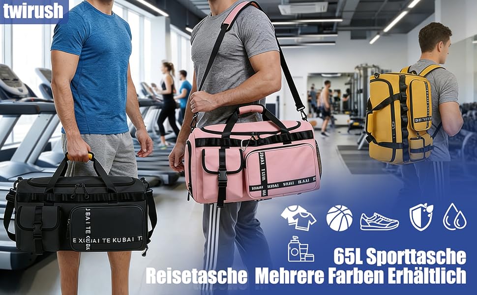 Спортивна сумка для подорожей 65Л з відділенням для взуття та мокрих речей, містка сумка для залу, плавання та коротких поїздок (Рожева)