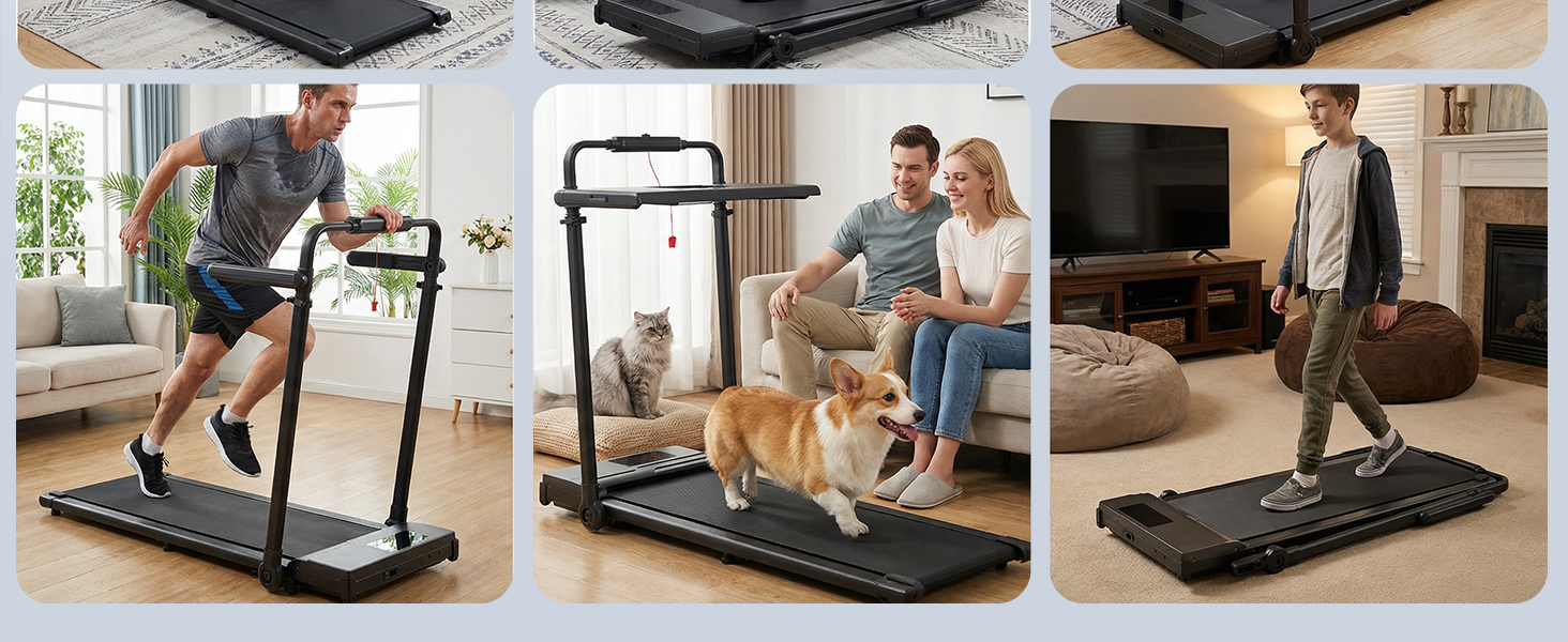 Бігова доріжка Walking Pad 6-в-1 з нахилом 3–15%, регульованою ручкою та столом, швидкість 1–12 км/год, 8-точкова амортизація, LED-дисплей, пульт ДК, до 130 кг