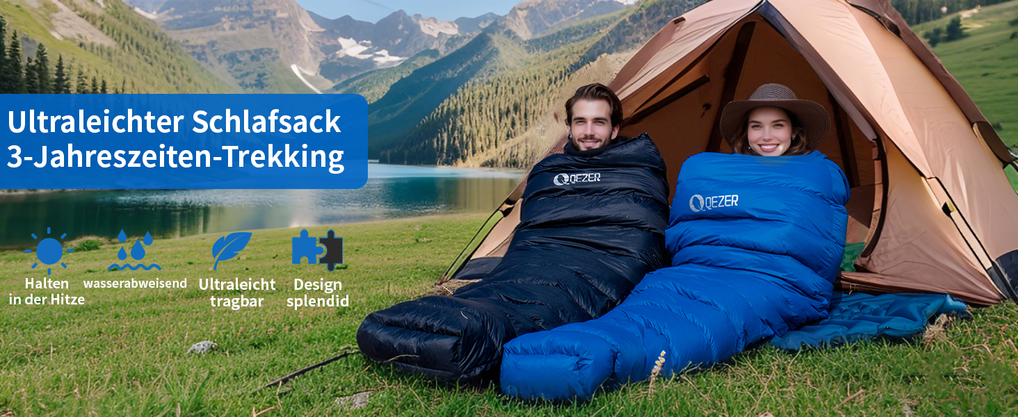 Спальний мішок для дорослих та дітей, зимовий, легкий, Outdoor 8°C ~ -30°C, для кемпінгу та альпінізму, 650 FP гусячий пух, 500г, чорний