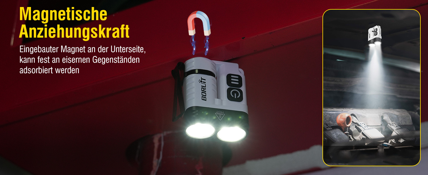 Ліхтарик BORUIT U6 LED акумуляторний 1600 люмен, водонепроникний IP68, з кліпсою та магнітом, компактний EDC для кемпінгу та надзвичайних ситуацій (чорний/білий)