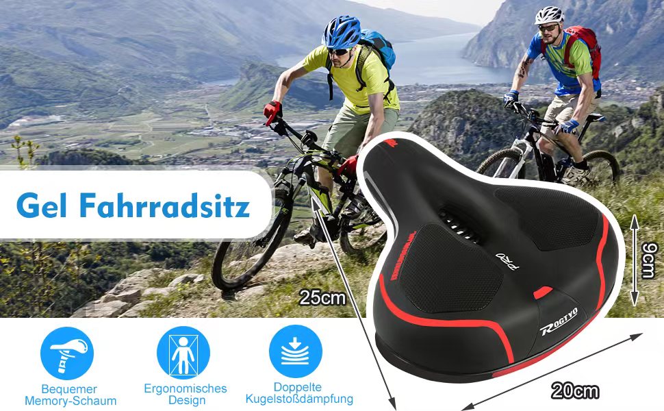 Велосипедне сідло з гелевою накладкою Pro 2.0: широке, м'яке, зручне, дихаюче, з пам'яттю форми та водонепроникним покриттям (червоне)