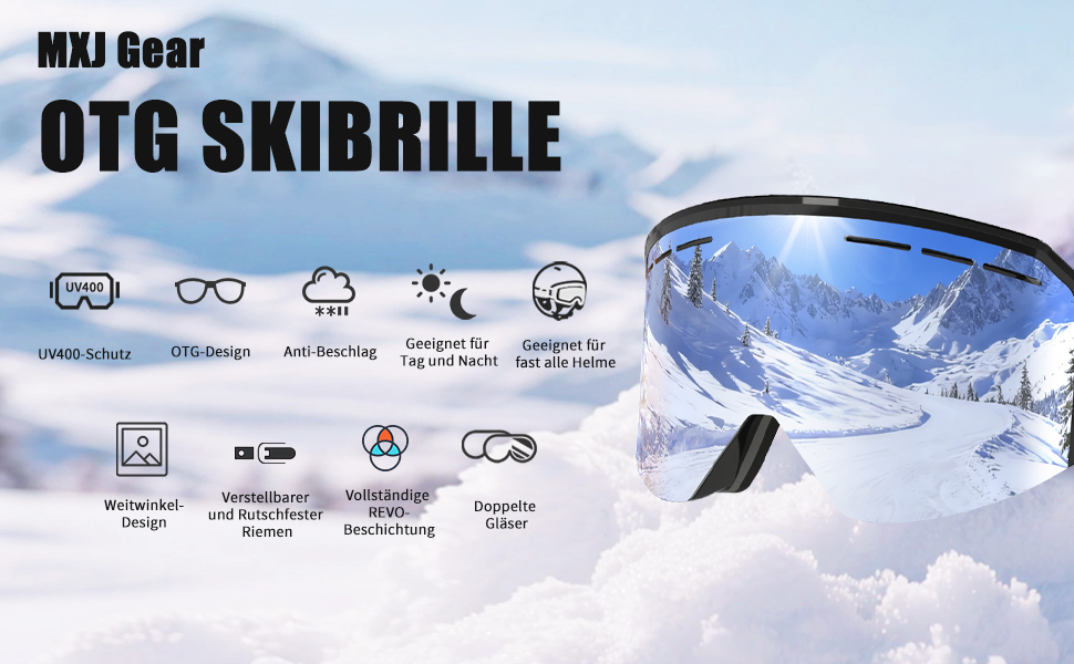 Скі-маска для чоловіків та жінок YH359, сноуборд маска для носіїв окулярів, OTG, антизапітніння, захист від УФ, антиковзаюча стрічка, повне REVO покриття, чорний/REVO червоний - VLT 16%