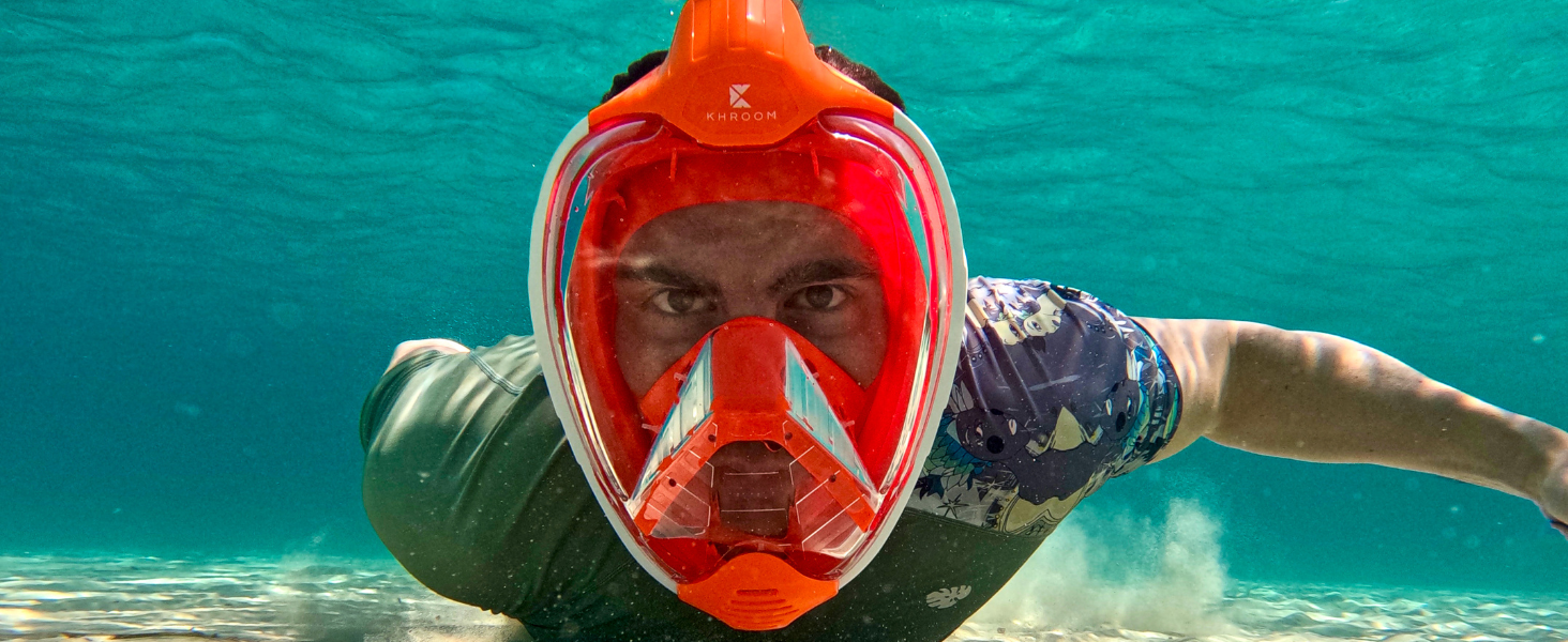 Маска для снорклінгу Khroom Seaview X (L-XL, блакитна) з CO2-фільтром | Повнолицева маска для дайвінгу та снорклінгу для дорослих та дітей (від 1.60м)