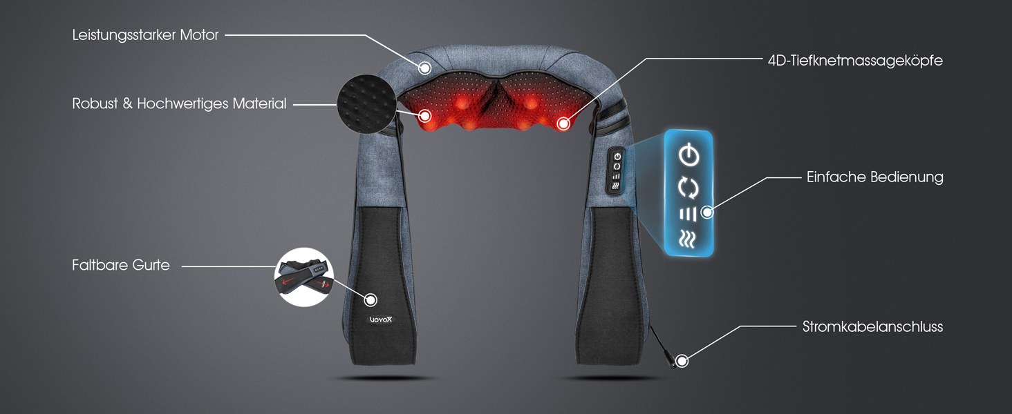 VOYOR HEALTH масажер для шиї з підігрівом, 4D шиацу масажер глибоких тканин для зняття болю у м'язах шиї, спини, плечей, для дому, офісу, авто, модель PJ200
