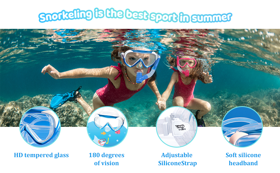 Набір для підводного плавання Kids, Окуляри для дайвінгу Kids Anti-Fog and Dry Snorkel - Маска для дайвінгу проти протікання Суха трубка Набір для підводного плавання для хлопчиків дівчаток 4-14 F Blue Set