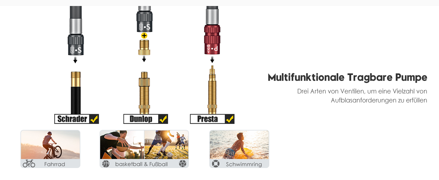 Насос для велосипеда Tiakia Mini 260PSI: компактний ручний насос для Presta, Schrader, Dunlop вентилів. Підходить для BMX, MTB, шосе, електровелосипедів. З кріпленням. Чорний.