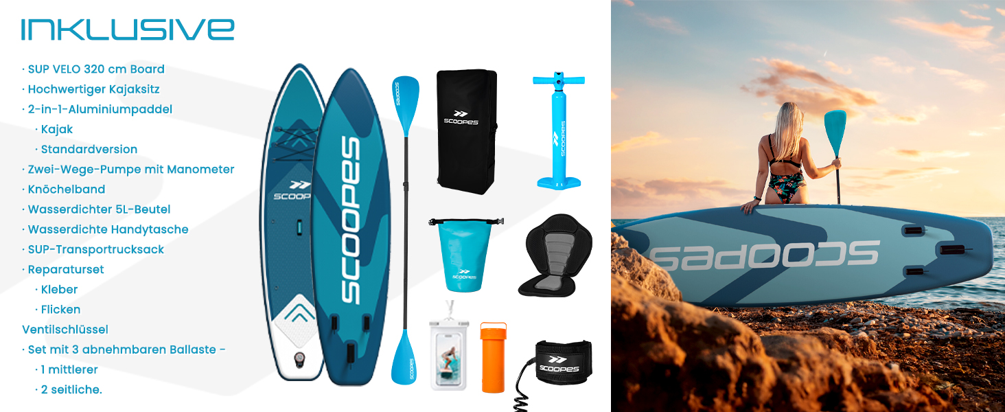 Надувний SUP дошка MalTec 320x81x15 для SUP та каякінгу, з сидінням, комплектом (насос, сумка), до 150 кг, блакитна