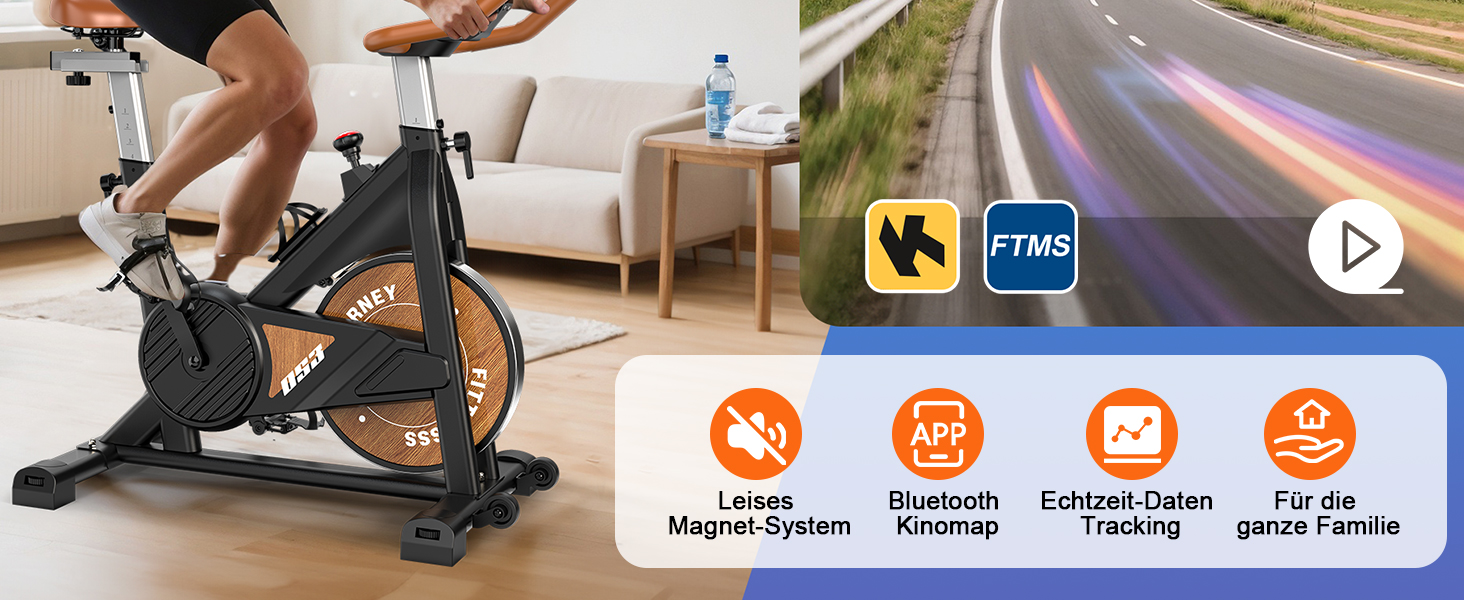 Велотренажер з Bluetooth: велотренажер з магнітним опором, фітнес-велосипед для дому з LCD-дисплеєм, до 160 кг, чорний