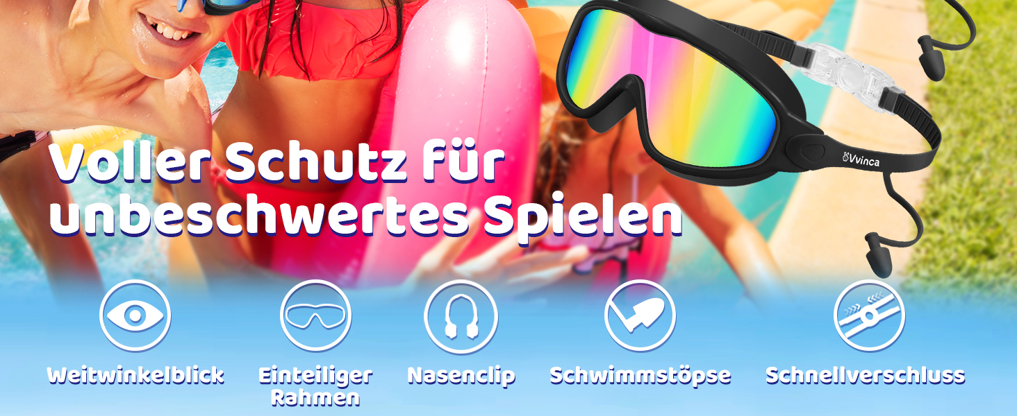 Дитячі окуляри для плавання Vvinca з носовими затискачами, широким кутом огляду, захистом від запотівання та UV-фільтром, водонепроникні, для дітей 3-14 років, рожеві та блакитні
