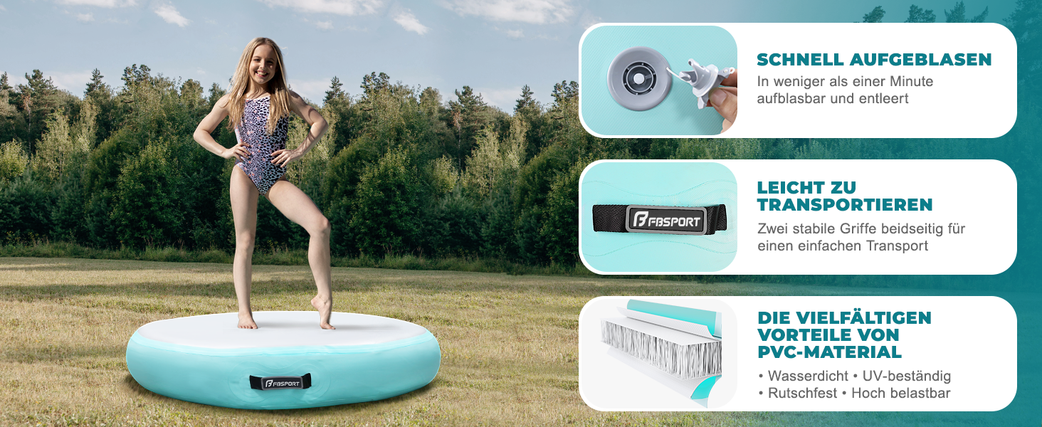 Airtrack Matte FBSPORT 100x20 см: Надувний килимок для гімнастики, акробатики та тренувань (м'ятний)