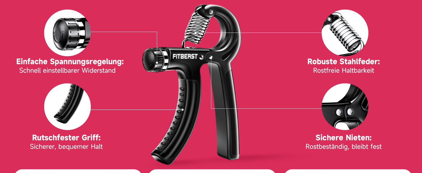 FitBeast Тренажер для рук та пальців, набір 5 шт. - регульований тренажер, тренажер для пальців, підтримка зап'ястя, кільце для тренувань та зняття стресу, чорний