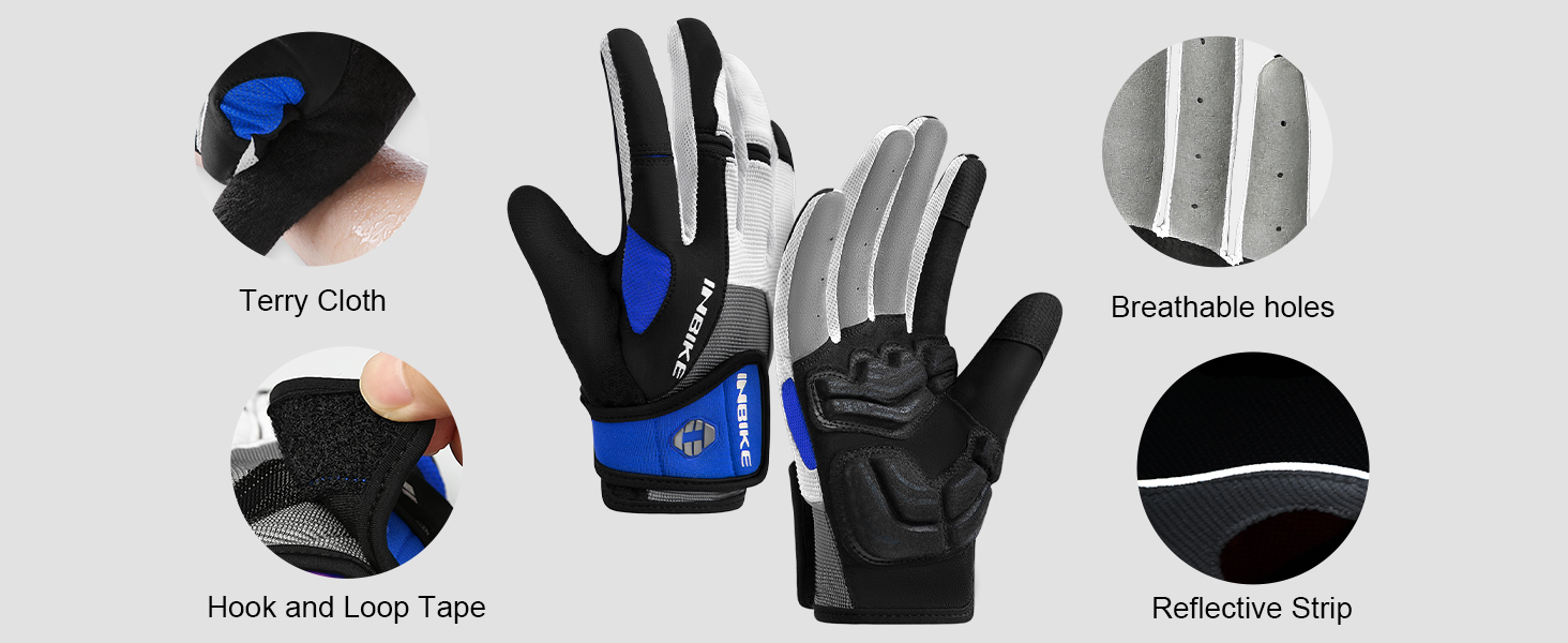 Велосипедні рукавички INBIKE для чоловіків з гелевою підкладкою 5 мм, зносостійкі, дихаючі, MTB, для їзди на велосипеді та активного відпочинку, сині, розмір M (обхват долоні 20.4 см)