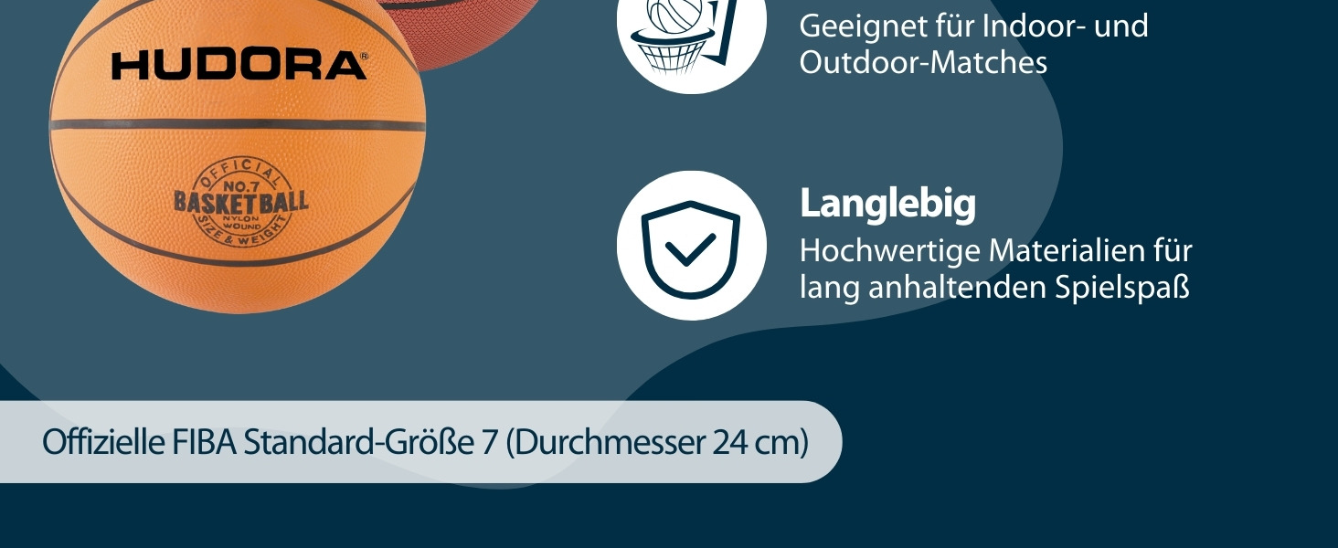 Баскетбольний м'яч Hudora 7, оранжевий, не надутий - для гри в приміщенні та на вулиці, з натурального каучуку, для дітей, підлітків та дорослих