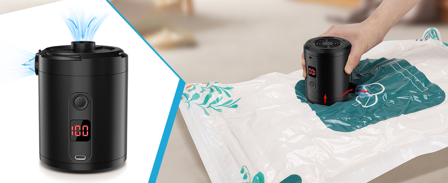 Електричний насос для надувних матраців Lytool 5200mAh з дисплеєм: портативний акумуляторний насос 2-в-1 для кемпінгу, басейну, ліжка, кілець