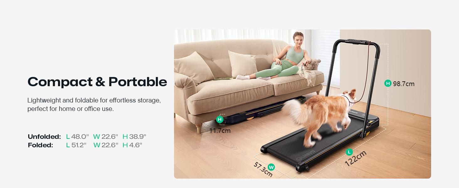 Біговий тренажер UREVO 2 в 1 з SmartCoach App, Walking pad з подвійною амортизацією, біговий доріжка з пультом керування та LED-дисплеєм, чорний та світло-жовтий, з APP