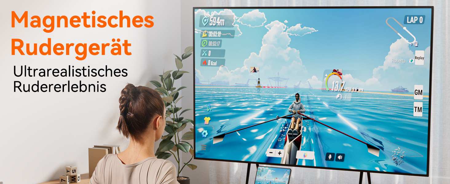 Гребний тренажер для дому з магнітним опором, 32 рівні, 136 кг, сумісність з додатком, LCD-дисплей, білий-помаранчевий