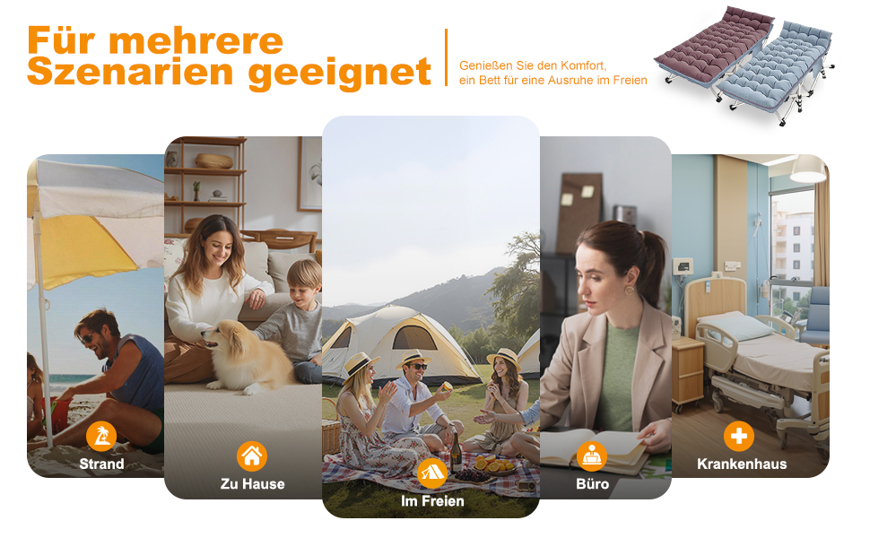 Кемпінгове ліжко з матрацом, розкладне, для відпочинку на природі та вдома, 200 кг, сіре
