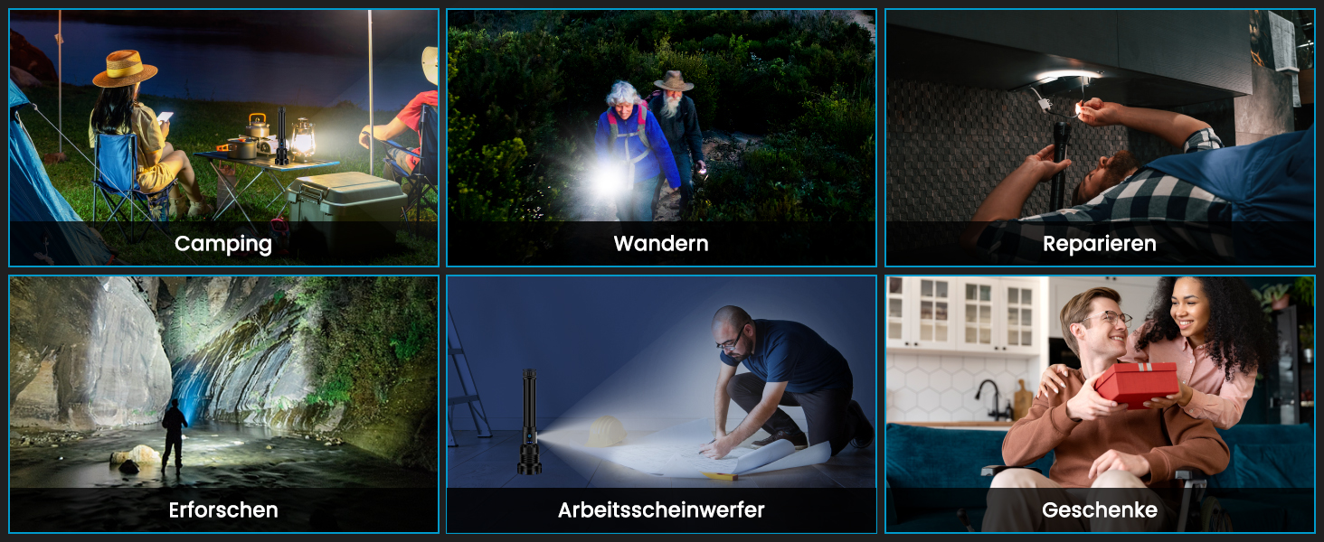 Ліхтар Glarylight LED акумуляторний, 990000 люмен, надпотужний, 24 години роботи, 9 режимів, Zoom, IPX7, водонепроникний, для кемпінгу та надзвичайних ситуацій