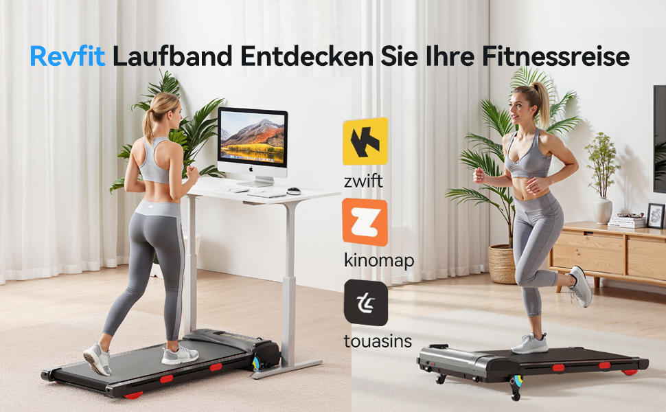 Біговий тренажер Revfit для дому та офісу – Walking Pad 2-в-1, тихий, 1–6 км/год, LED-дисплей з 3 екранами, керування через додаток та пульт, компактний дизайн