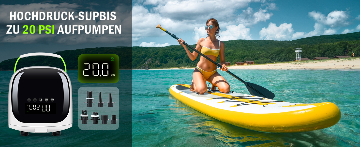 Електричний насос для SUP дошки, каяки та човни - 20 PSI, LCD дисплей, автоматичне вимкнення
