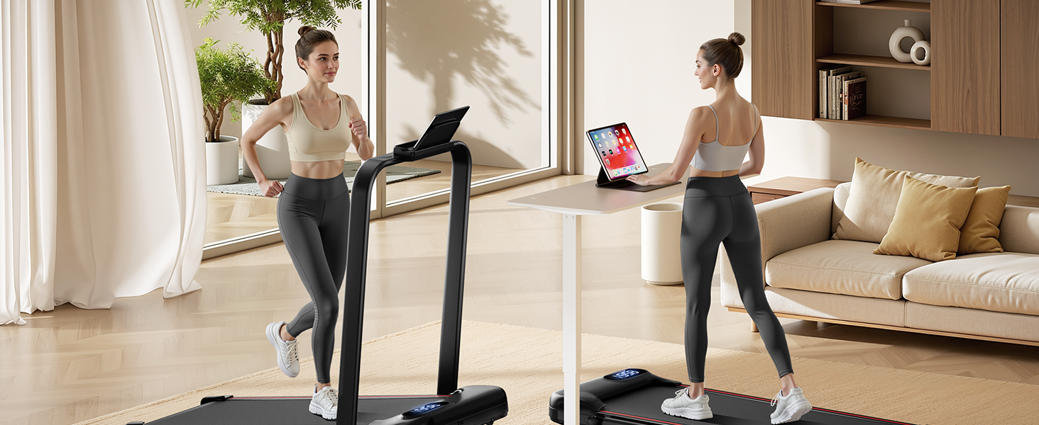 Біговий тренажер CURSOR 4-в-1: складаний, з нахилом 15%, Walking Pad з регулюванням нахилу та трійною амортизацією, дистанційне керування, максимальне навантаження 136 кг