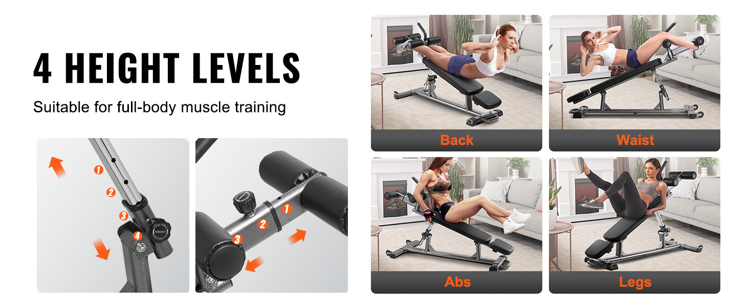 VEVOR лавка для пресу, Bauchbank з обертовим ручками, регульована висота, міцна сталь, 500/600/453,6 кг, для фітнесу вдома, силові тренування, лавка для пресу/1000lbs