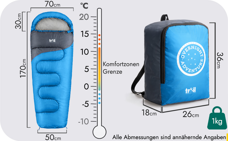 Дитячий спальний мішок Trail Mumienschlafsack для кемпінгу на 3 сезони – 300gsm, для хлопчиків та дівчаток, з легким рюкзаком – хакі