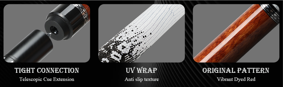 AKLOT Більярдний кий професійний з телескопічним подовженням, канадська береза, кейс, 147 см (58''), 538-595 г