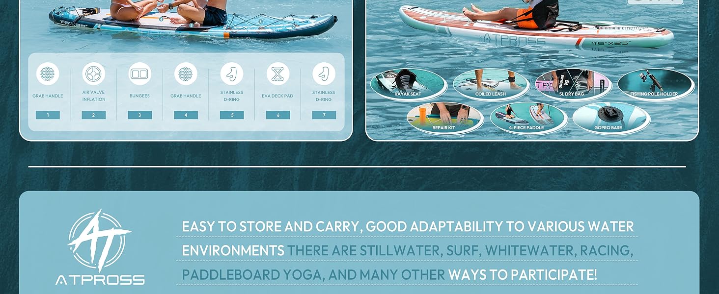 Надувний SUP Борд 350x89x15см: Широкий, для дорослих, з аксесуарами та рюкзаком. Ідеально для йоги, риболовлі та серфінгу.