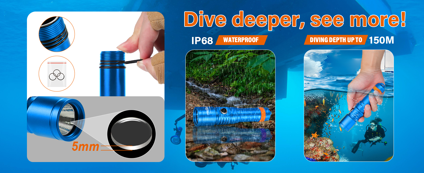 Ліхтар під водою ORCATORCH DC710 LED, 3000 люмен, USB-C, IP68, 150м, синій