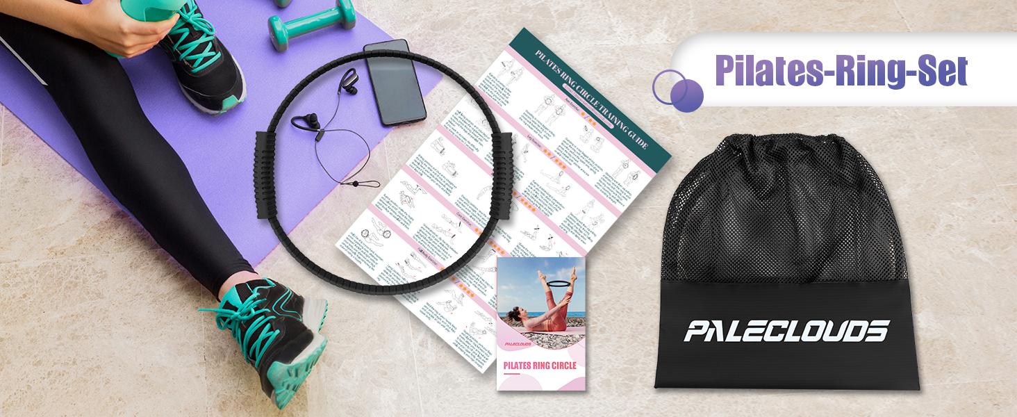 Набір для пілатесу: кільце, стрічки, міні-м'яч, постер, сумка. Core-тренінг для жінок. Чорний колір