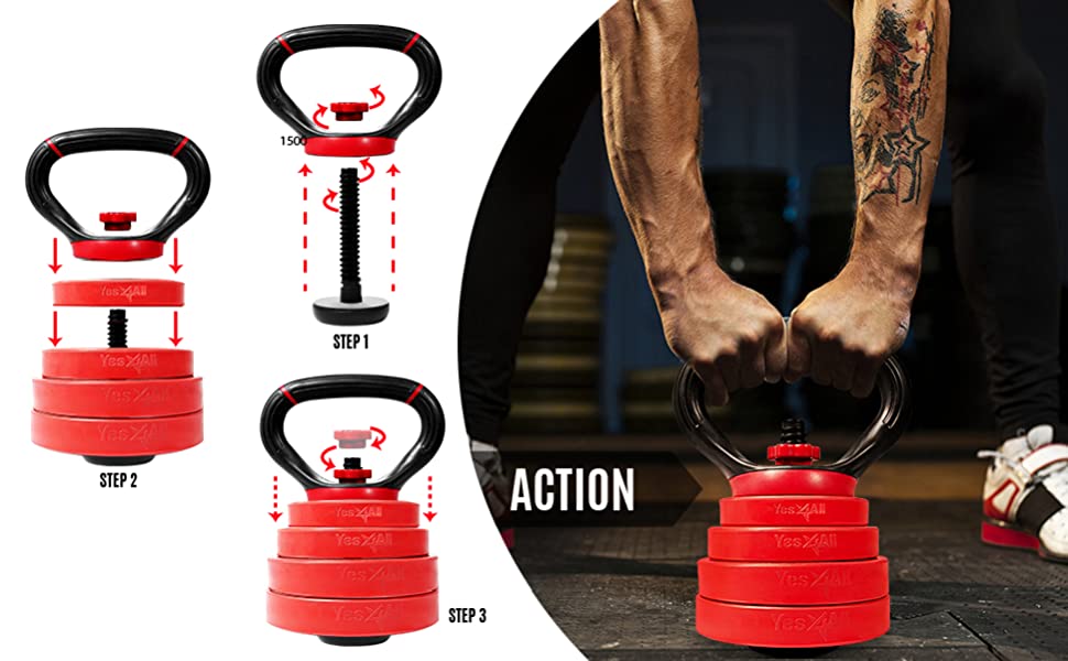 Гантель-гиря Yes4All регульована, ручка для гантелей та дисків, штанги, гирі-кулі (червона, B. ручка для дисків)